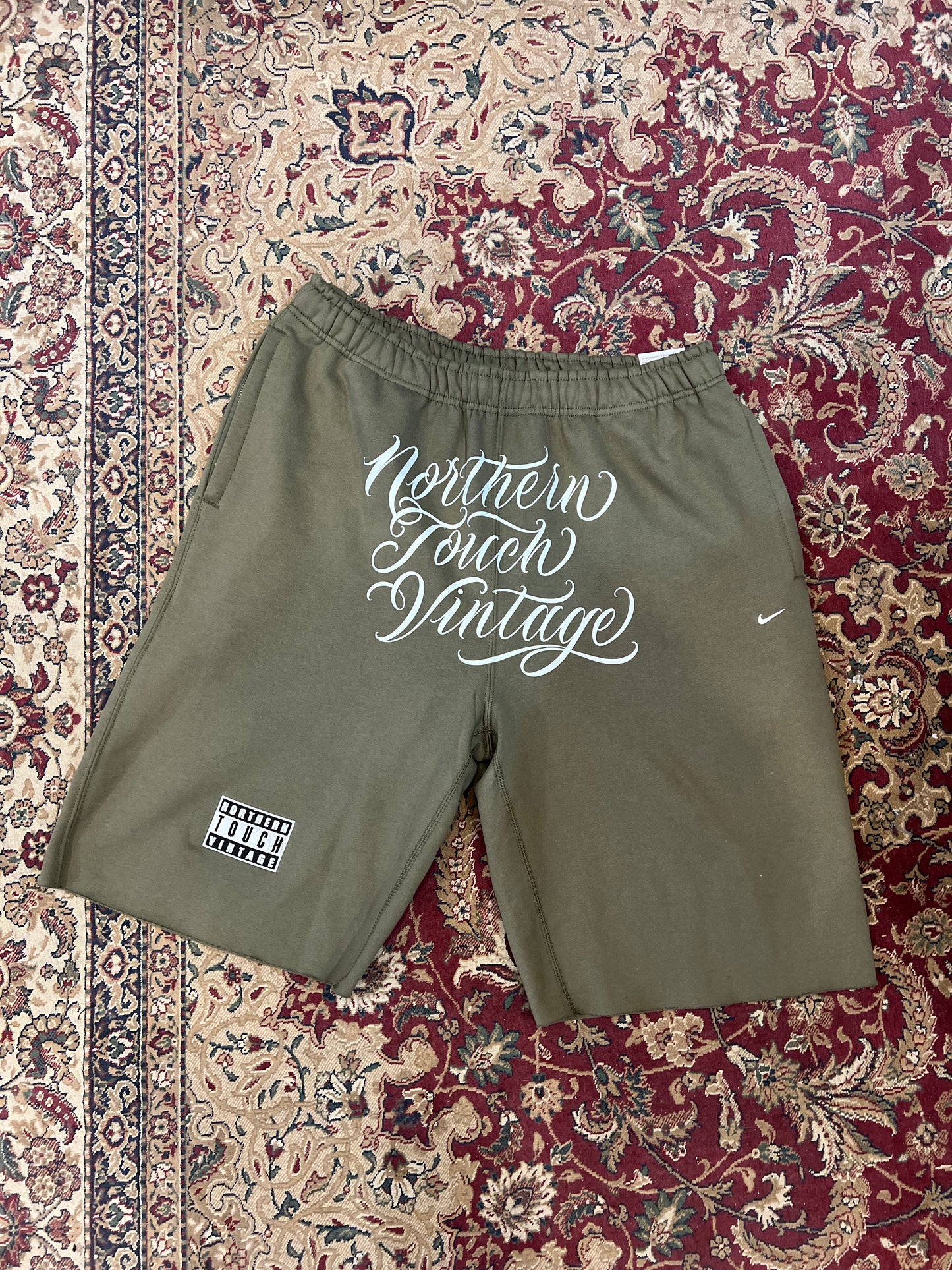 Custom Hand Cropped Northern Touch Vintage Long Shorts (Army Green)
