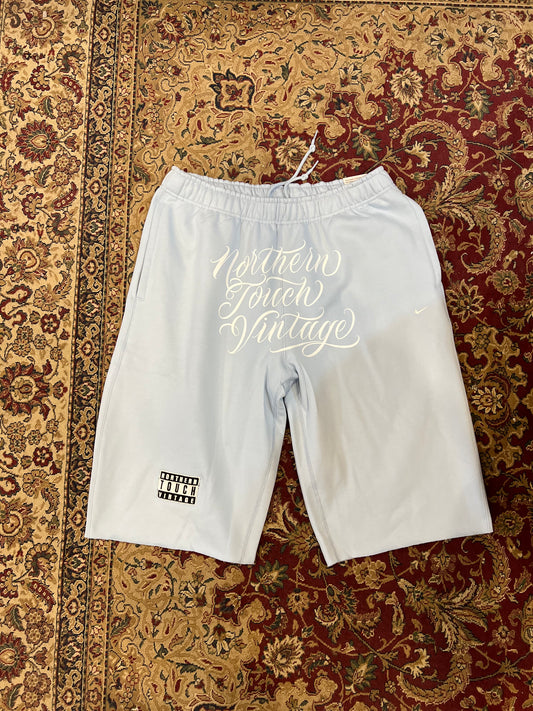 Custom Hand Cropped Northern Touch Vintage Long Shorts (Baby Blue)