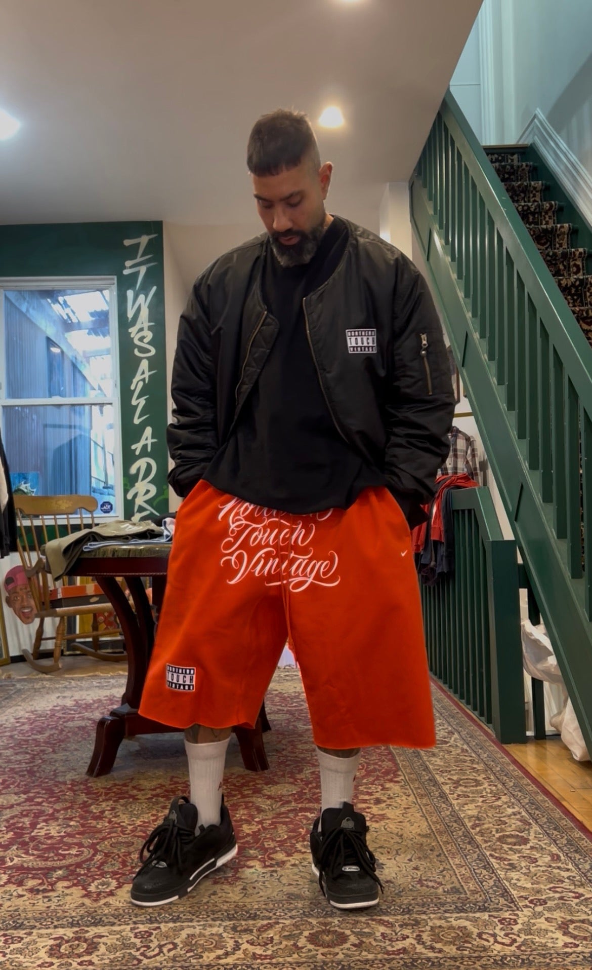 Custom Hand Cropped Northern Touch Vintage Long Shorts (RED)