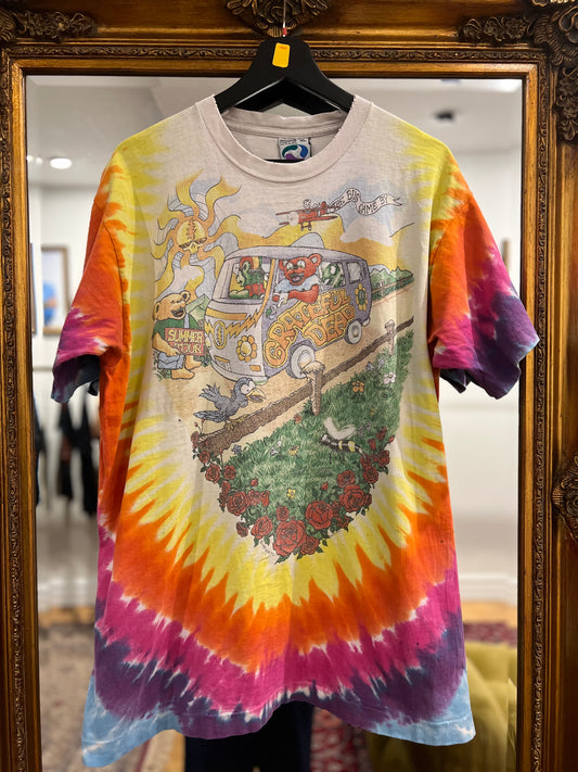 1994 Grateful Dead The Bus Came By Summer Tour Vintage Band T-Shirt Liquid Blue Tag (XL)