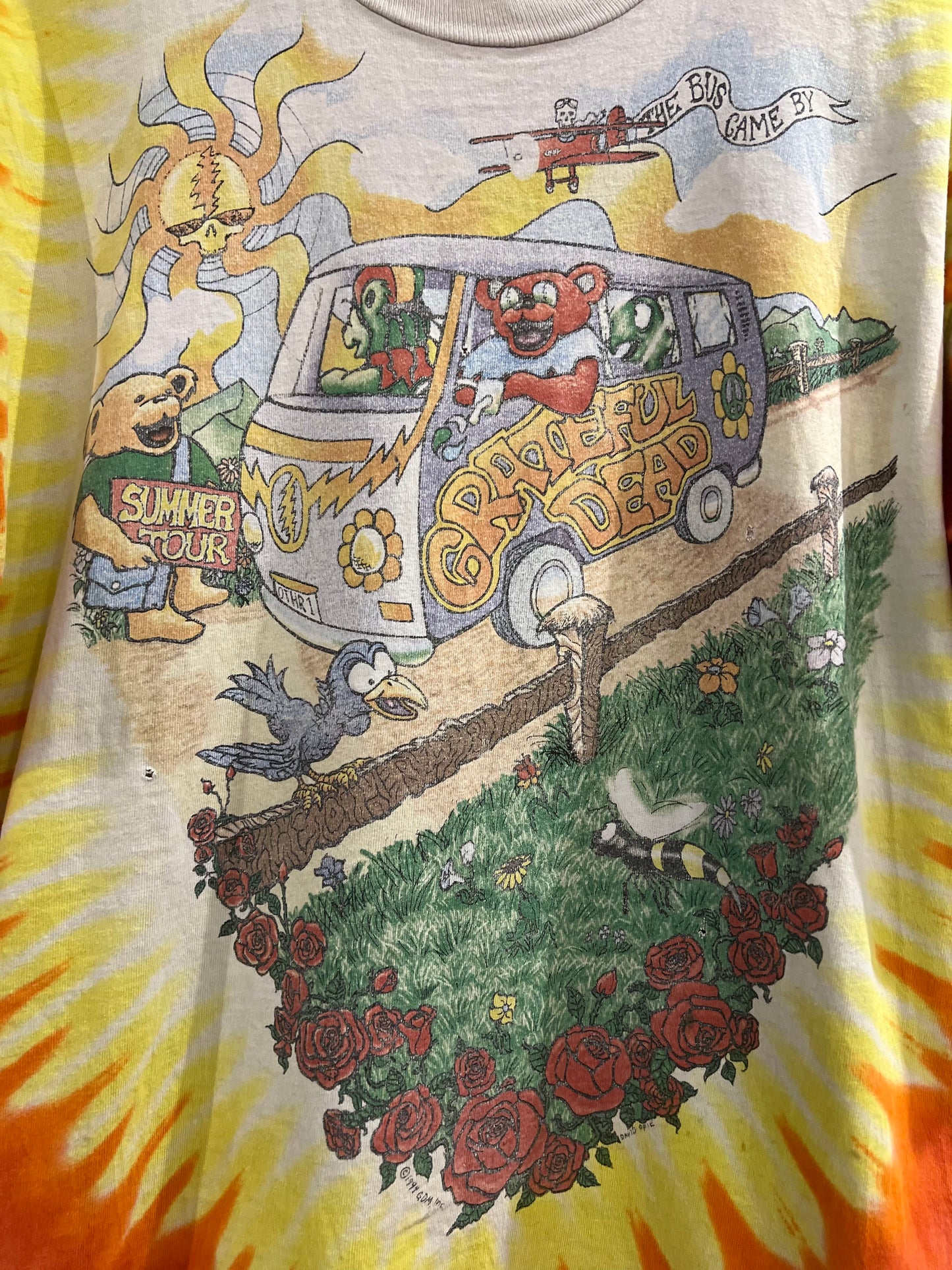 1994 Grateful Dead The Bus Came By Summer Tour Vintage Band T-Shirt Liquid Blue Tag (XL)