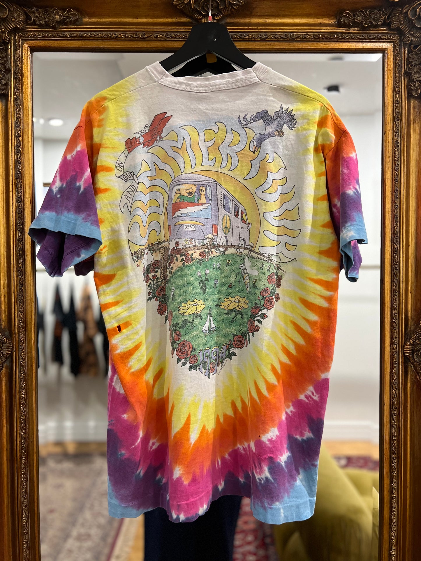 1994 Grateful Dead The Bus Came By Summer Tour Vintage Band T-Shirt Liquid Blue Tag (XL)