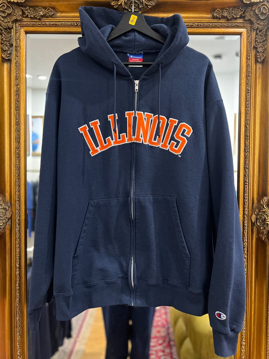 Vintage Champion Illinois College Zip Up Hoodie (L)